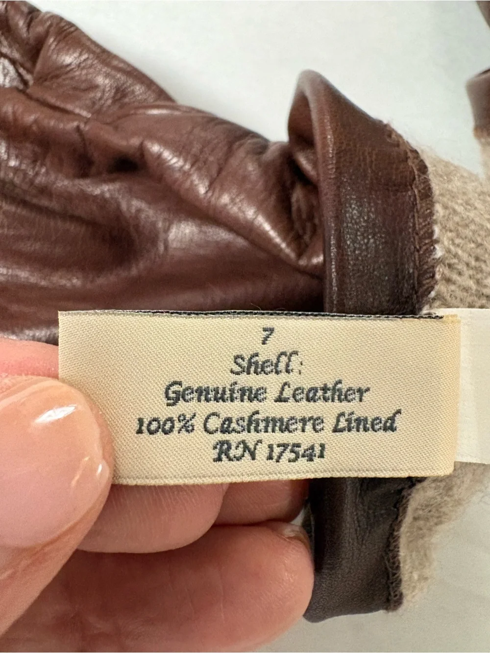 Fownes Brothers Classic Brown Leather Gloves Cashmere Lining size 7